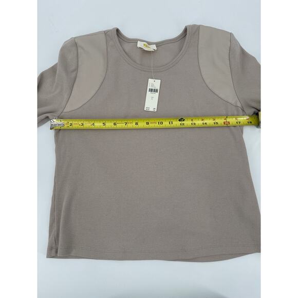 Maeve Anthropologie Light Sand Faux Leather Inset Rib Pullover Top Size L Nwt - Picture 6 of 8